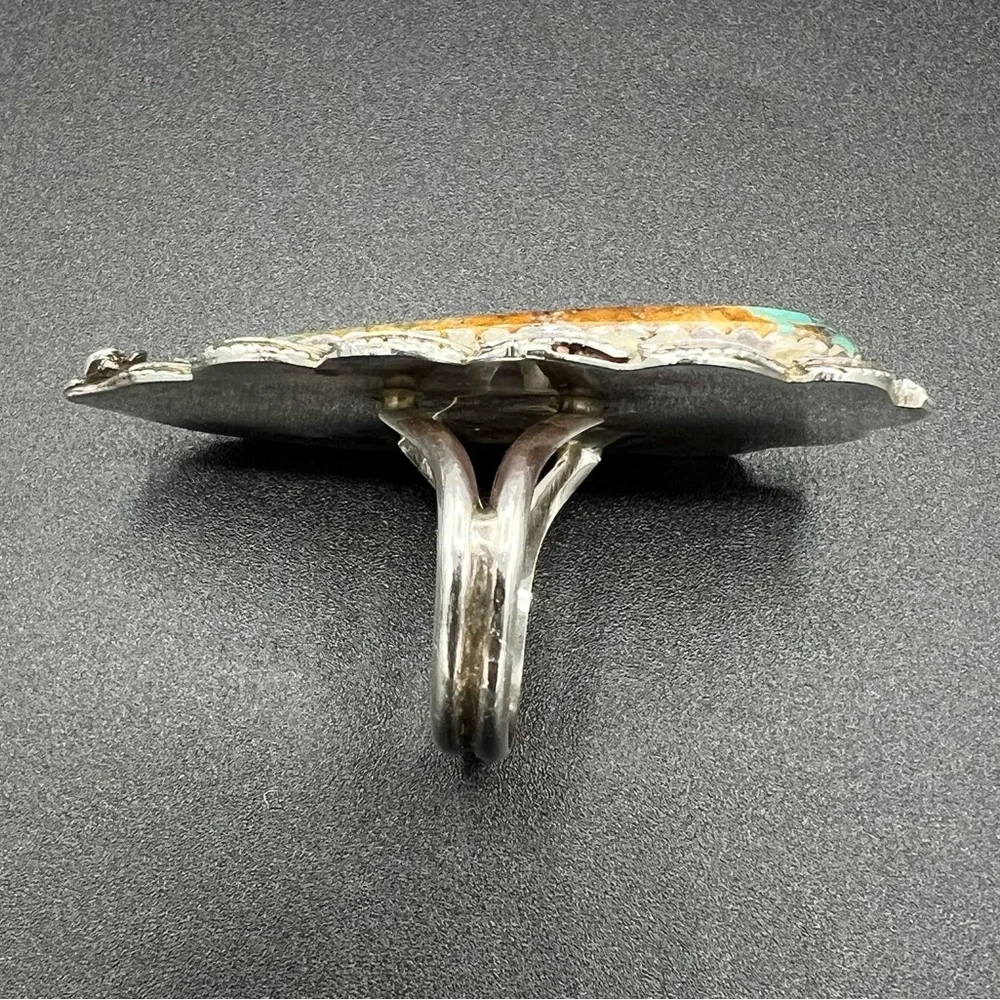Navajo Pawn LARGE 2” Long Royston Turquoise & Silver Ring. Size 10.5 - Picture 5 of 11